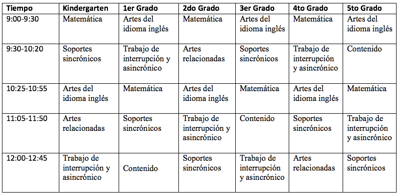Early School Closing Schedule- Spanish